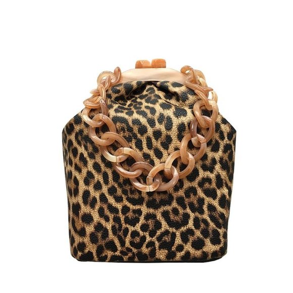 Leopard Print Square Box Clutch Chain Shoulder Bags Party Purse - Picture 1 of 5